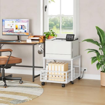 HOOBRO End Table, Mini Fridge Stand with Storage, Mini Fridge Table with Wheels and Adjustable Feet, Sturdy Metal Frame, for Living Room, Bedroom, Office, White WW155TL01 - color: White