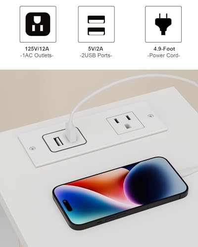 TUTOTAK Small End Table with Charging Station, Narrow Side Table with USB Ports and Outlets, Skinny Sofa Table, Slim Nightstand, Living Room, Bed Room, White TB01BW060 - color: White, size: 2-tier