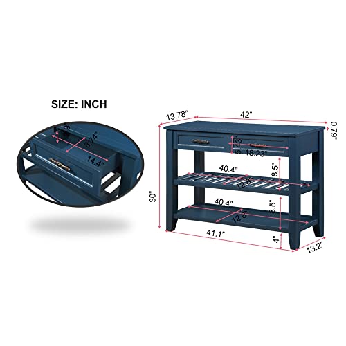 Knocbel Entryway Console Table with 2 Storage Drawers and 2 Lower Shelves, Entrance Hallway Foyer Behind Sofa Couch Table, Easy Assembly (Navy Blue) - color: Navy Blue