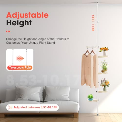 7-Tier Plant Stand Indoor Tension Pole Metal Flower Pot Holder Height Adjustable,Space Saving Plant Stands Tray Tension Pole Planter Shelf,Home Flower Display Stand Rack Pot Holder White