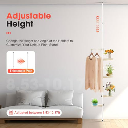 7-Tier Plant Stand Indoor Tension Pole Metal Flower Pot Holder Height Adjustable,Space Saving Plant Stands Tray Tension Pole Planter Shelf,Home Flower Display Stand Rack Pot Holder White