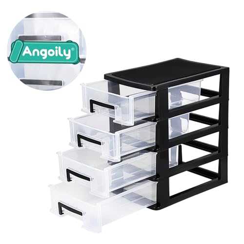 Angoily 4 Drawer Desk Organizer, Plastic Home Office Storage Organizer, Makeup Organizer Storage Station Cube, Cosmetics Jewelry Storage Box, 4 Drawer for Bathroom, Desk, Office (8.31x5.98x9.92 Inch) | Transparent Station Cube, Cosmetics Jewelry Storage B