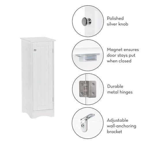 RiverRidge Ashland Slim Linen Cabinet - White - Narrow Cabinet for Bathroom Slim Storage with 2 Adjustable Shelves for Small Spaces