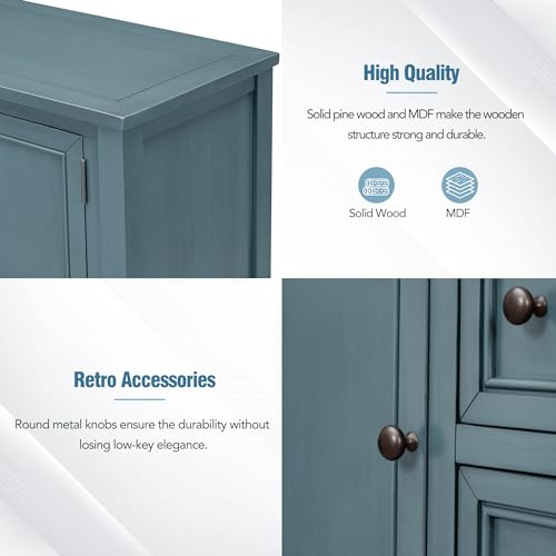 P PURLOVE Console Table Buffet Sideboard Sofa Table with Drawers Cabinets and Bottom Shelf (Dark Blue) - color: Dark Blue
