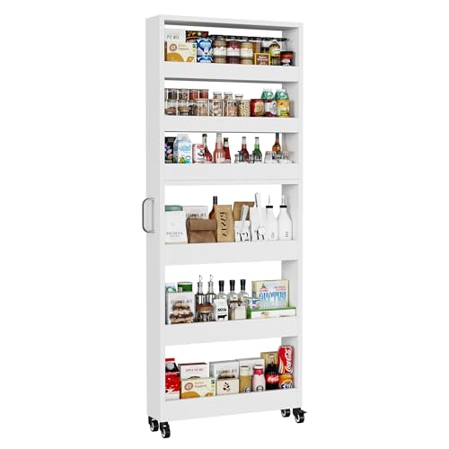 Slim Storage Cart, Lightweight 6 Tier Metal Rolling Utility Kitchen Cart on Wheels, Mobile Storage Shelving Unit Organizer for Bathroom Laundry Office Narrow Places (White, 6" D) - color: White, size: 6"D
