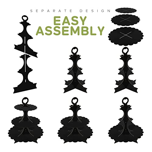 3-Tier Cupcake Stand Black 2-Pack, Premium Dessert Display Tower, Heart Handle Design, Easy 60-Second Assembly for Wedding Birthday Baby Shower Graduation - color: Black 2 Pack