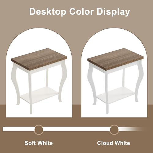 ChooChoo End Tables Living Room, Side Tables Living Room with Curved Legs and Storage Shelf, Small End Tables for Small Spaces, Soft White