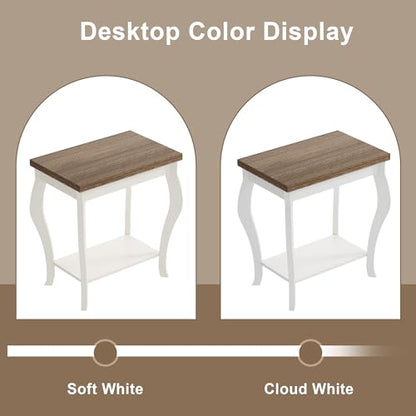ChooChoo End Tables Living Room, Side Tables Living Room with Curved Legs and Storage Shelf, Small End Tables for Small Spaces, Soft White
