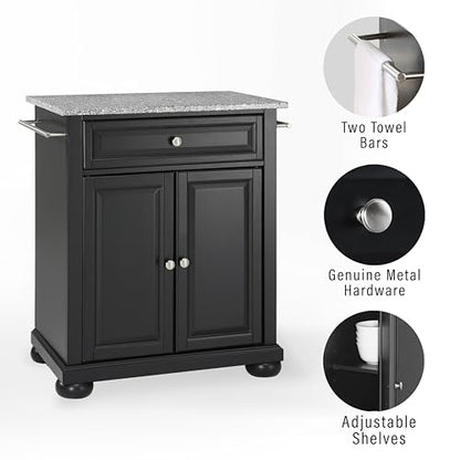 Crosley Furniture Alexandria Granite Top Small Portable Rolling Kitchen Island Storage Cart, Microwave Stand, Black - color: Black, style: Solid Grey Granite Top