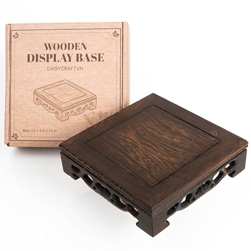 Wooden Display Square Stand Base 5.5"×5.5" – Wood Plant Stand, Pedestal Stand, Tabletop Plant Stand, Risers Display Stands, Oriental Style, Carved Base, Candle Stand