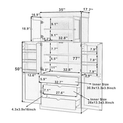 Polibi 77" Tall Freestanding Kitchen Pantry Cabinet, 35" L x 17.7" W Modern Shaker Style Storage Cupboard with Adjustable Shelves, Wine Racks, Drawers, Door Shelves, White - color: White