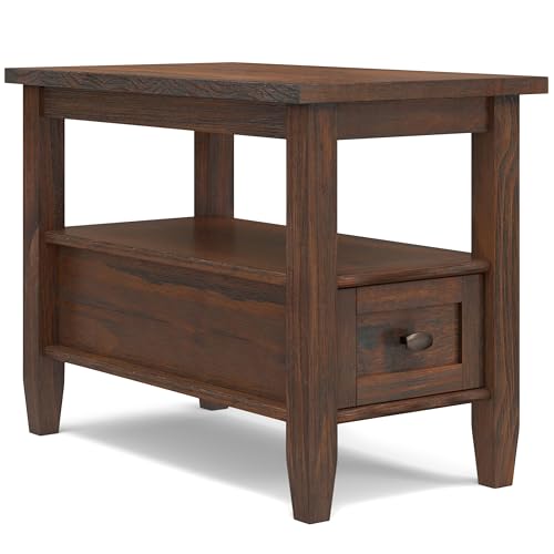 SIMPLIHOME Warm Shaker End Table - 14 inch Wide Solid Wood Narrow Side Table in Distressed Charcoal Brown, Transitional Accent Table for Living Room or Bedroom with Drawer, Open Shelf and Tapered Legs - color: Distressed Charcoal Brown, size: 14 inch, sty
