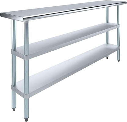 Stainless Steel Work Table with Double Undershelf – Commercial Prep Table for Kitchen, Bakery, Restaurant – NSF Certified (14 x 72) - size: 14x72