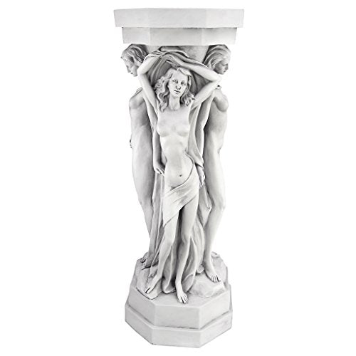 Design Toscano Column of Maenads Women Indoor/Outdoor Sculptural Display Pedestal Plant Stand, 28 inches tall, Cast Stone Resin, Antique Stone Finish