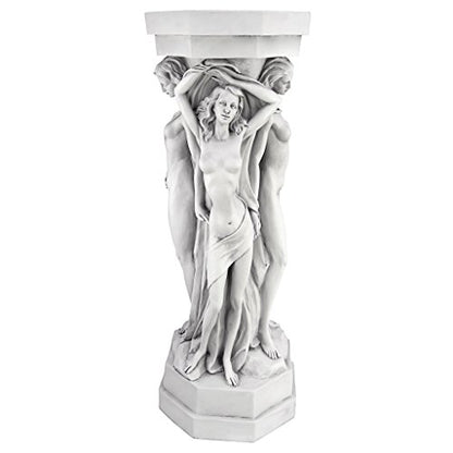 Design Toscano Column of Maenads Women Indoor/Outdoor Sculptural Display Pedestal Plant Stand, 28 inches tall, Cast Stone Resin, Antique Stone Finish