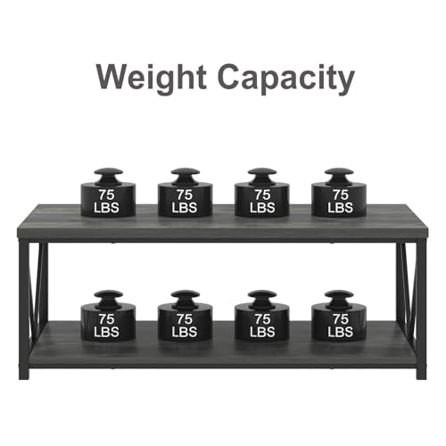 EXCEFUR Coffee Table, Rustic Wood and Metal Living Room Table, Industrial Rectangle Center Table with Storage Shelf, 47 Inch Grey - color: Grey, size: 47 inch