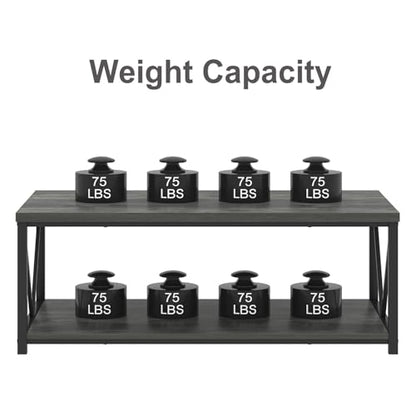 EXCEFUR Coffee Table, Rustic Wood and Metal Living Room Table, Industrial Rectangle Center Table with Storage Shelf, 47 Inch Grey - color: Grey, size: 47 inch