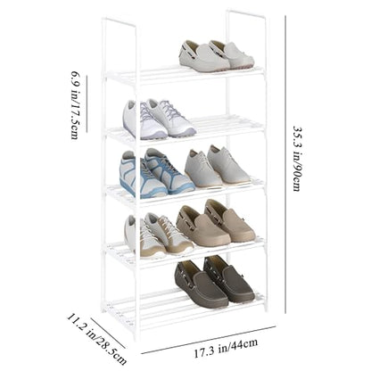 5-Tier Small Shoe Rack, Metal Stackable Kids Shoe Shelf Storage Zapateras Organizer,Narrow Shoe Rack Sturdy for Closet Hallway Entryway Living Room Bedroom (White) - size: 5-White