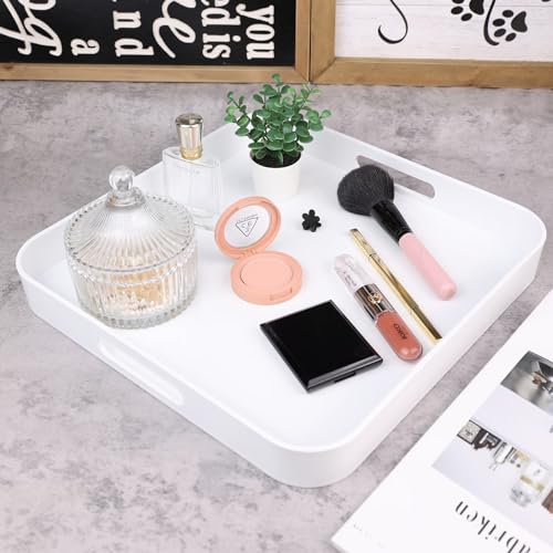 Square White Serving Tray, Ottoman Tray for Coffee Table - color: S-white, size: 13" x 13" x 1.6"