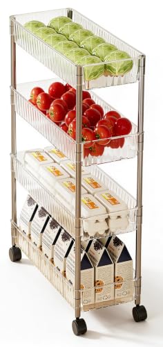 Sooyee Clear 4 Tier Slim Storage Cart,Rolling Storage Cart,Narrow Shelf,Bathroom Rack,Mobile Shelving Unit Organizer for Kitchen, Bathroom, Laundry Room - color: Clear, size: Slim 4 Tier