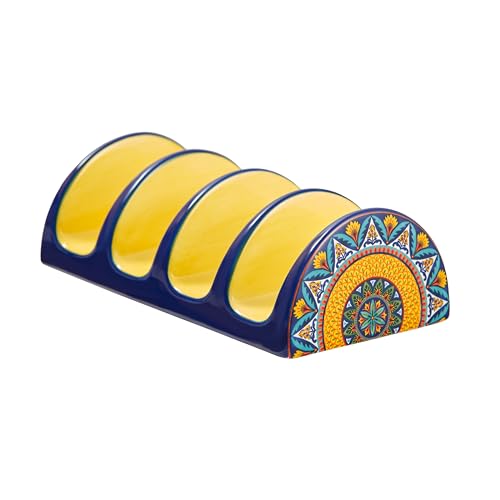Bico Havana Ceramic Taco Holder, Taco Stand Rack Tray, Microwave and Dishwasher Safe - color: Havana