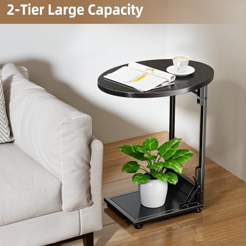 Elbourn Folding Side Table End Couch Tables, C-Shaped End Table for Living Room, Small End Table for Bedroom, Coffee Table (Black) - size: Black