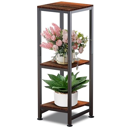 Plant Stand Indoor, 3 Tier Plant Stands for Indoor Plants, 33.5'' Tall Multiple-Tier Plant Shelf Square Flower Stand for Patio, Living Room, Balcony - color: brown, size: 33''