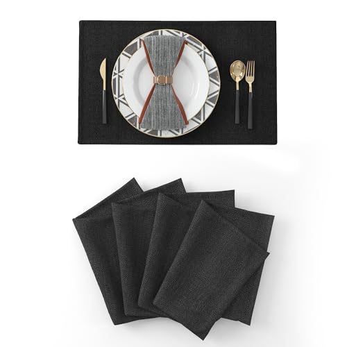Set of 4 Rectangular Handmade Placemats Heat Resistant Dining Table Place Mats Kitchen Table Mats 12x18 Black - color: Black, size: Rectangular Placemats 12" x 18"