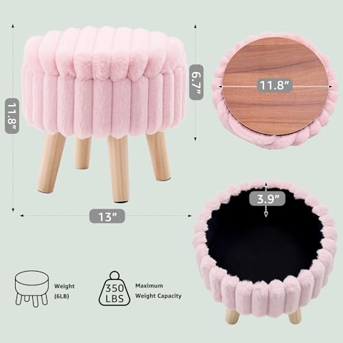 Wimarsbon Storage Ottoman, Modern Round Footrest with Soft Padded Seat, Teddy Velvet Footstool with Wood Legs, Accent Small Table or Plant Stand for Hallway, Living Room (Light Pink) - color: Light Pink