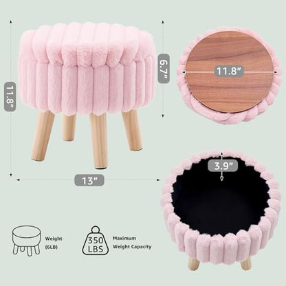 Wimarsbon Storage Ottoman, Modern Round Footrest with Soft Padded Seat, Teddy Velvet Footstool with Wood Legs, Accent Small Table or Plant Stand for Hallway, Living Room (Light Pink) - color: Light Pink
