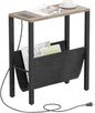 Narrow End Table with Charging Station, Slim Sofa Side Table with USB Ports & Outlet, Narrow Nightstand with Storage Bag, Small Side Table for Small Spaces, Living Room, Bedroom, Greige - color: Greige