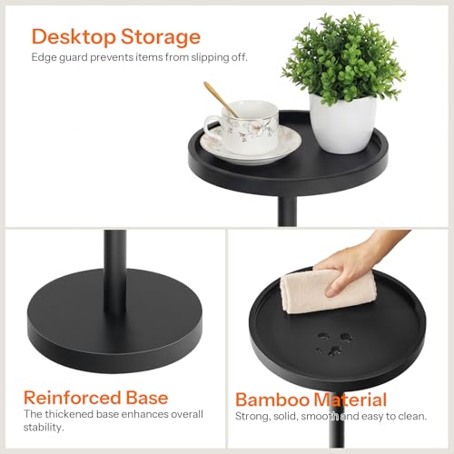 HOOBRO Small Round Side Table, Bamboo Drink Table, Coffee Martini Table with Pedestal Accent for Small Spaces in Living Room, Bedroom, Sofa Couch, Black BK235BZ01 - color: Black