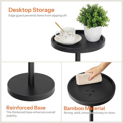 HOOBRO Small Round Side Table, Bamboo Drink Table, Coffee Martini Table with Pedestal Accent for Small Spaces in Living Room, Bedroom, Sofa Couch, Black BK235BZ01 - color: Black