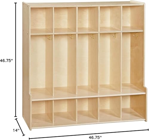 Contender 5-Section Coat Locker with Bench & Cubby Storage for Kids, Backpack Organizer with Cubbies Storage for Daycare, Preschool, Kindergarten [Natural] - style: Assembly Required