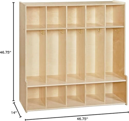Contender 5-Section Coat Locker with Bench & Cubby Storage for Kids, Backpack Organizer with Cubbies Storage for Daycare, Preschool, Kindergarten [Natural] - style: Assembly Required