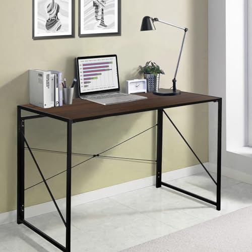 ZenStyle Folding Computer Desk, Writing Study Desks for Home Office, Corner Laptop Gaming Folding Table with Metal Frame, 39 Inches,Brown