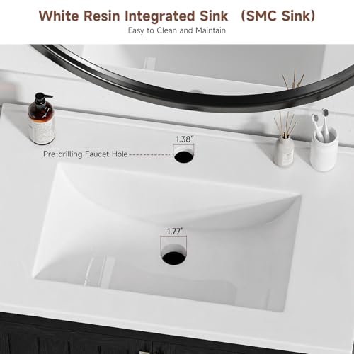 ONBRILL 30'' Bathroom Vanity with Single Sink Combo, Freestanding Bathroom Vanities with Resin Sink & Door Shelf, Farmhouse Storage Cabinet with 2 Soft Closing Door & Drawer (Black) - color: Black