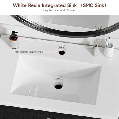 ONBRILL 30'' Bathroom Vanity with Single Sink Combo, Freestanding Bathroom Vanities with Resin Sink & Door Shelf, Farmhouse Storage Cabinet with 2 Soft Closing Door & Drawer (Black) - color: Black