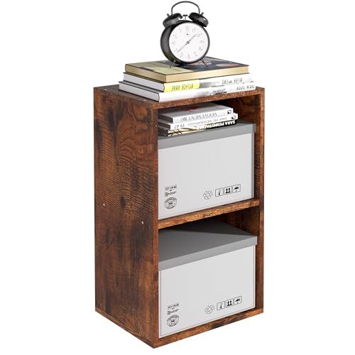Wooden 2 Cube Storage Organizer, 2 Tier Storage Cubes Storage Display Cubby, Versatile Cubes Shelf and Cubby Organizer for Any Space (Retro Brown, 2 Cube-W(11.8inch) - color: Retro Brown, size: 2 Cube-W(11.8inch)