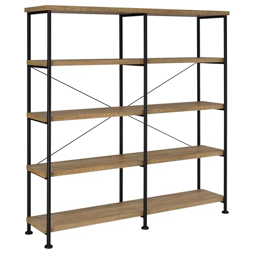 Coaster Home Furnishings - Analiese - Wood and Metal - 4-Tier Double Bookshelf with Open Shelves, X-Back Bracing, and Rectangular Frame - Home Office - 63-Inch - Mango - 801853 - color: Mango