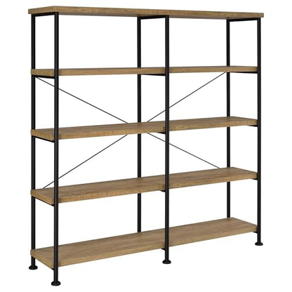 Coaster Home Furnishings - Analiese - Wood and Metal - 4-Tier Double Bookshelf with Open Shelves, X-Back Bracing, and Rectangular Frame - Home Office - 63-Inch - Mango - 801853 - color: Mango