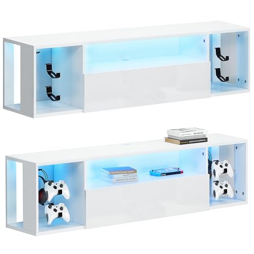 sogesfurniture 55' White TV Stand, Floating Entertainment Center with Lights, Modern Media Console with Storage, Wall Mounted LED TV Stand for Living Room - size: 55''-White
