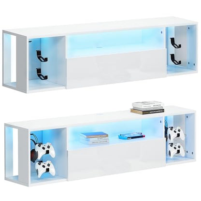 sogesfurniture 55' White TV Stand, Floating Entertainment Center with Lights, Modern Media Console with Storage, Wall Mounted LED TV Stand for Living Room - size: 55''-White