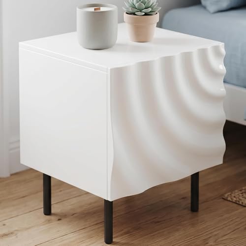 Nightstand, Unique Design Modern Side Table, Small Bedside Accent Table with Storage and 4 Metal Legs for Bedroom,Living Room and Small Spaces