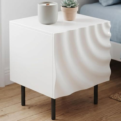 Nightstand, Unique Design Modern Side Table, Small Bedside Accent Table with Storage and 4 Metal Legs for Bedroom,Living Room and Small Spaces