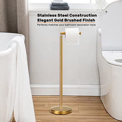 Toilet Paper Holder Stand, Freestanding Toilet Paper Holder Stand with Reserve for 4 More Rolls, SUS304 Stainless Steel Sturdy Base (Brushed Gold) - color: Brushed Gold