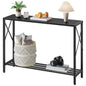 Console Table 41.8", 2 Tier Narrow Entryway Table with Shelves | Black Sofa Table with Stable X-Frame, Behind The Couch, for Entryway, Hallway, Entrance, Living Room, Foyer, Office, Black - color: Black