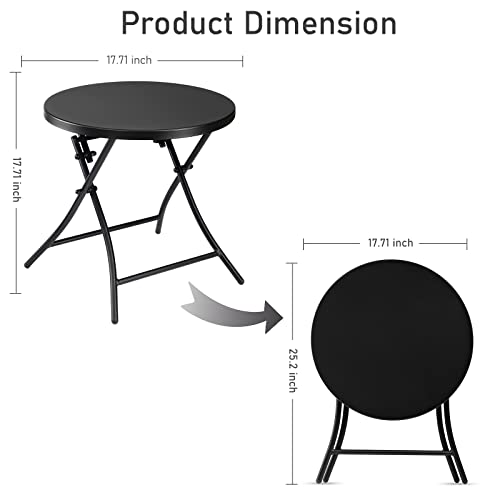 Outdoor Side Table, Folding Round Metal End Table, Weather Resistant Small Patio Accent Table for Porch Yard Balcony Deck (All Black) - color: All Black