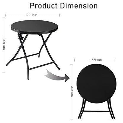 Outdoor Side Table, Folding Round Metal End Table, Weather Resistant Small Patio Accent Table for Porch Yard Balcony Deck (All Black) - color: All Black