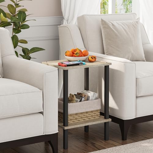 TUTOTAK End Table, Set of 2, Side Table, Nightstand, 2-Tier Storage Shelf, Sofa Table for Small Space, Living Room, Bed Room TB01BG035 - color: Greige
